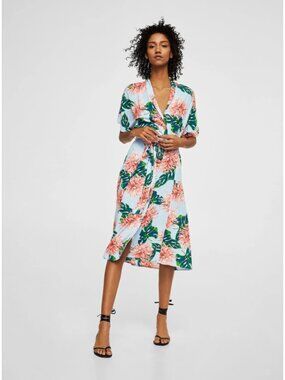 Mango Floral Button Up Tie Dress Size Small